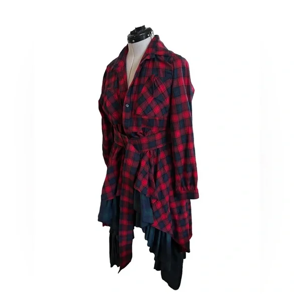Unique plaid dress/trenchcoat in sz XL withe wide waist belt (C5) - Picture 4 of 9